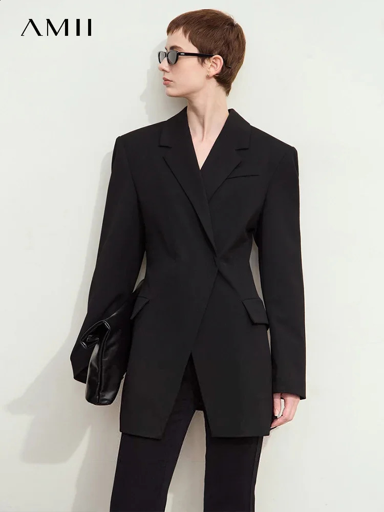 Amii Fall Clothes Women Blazers Vintage Coat Autumn Western Long Jacket Solid Slimfit Office Lady Basics Blazer 12443153 250828