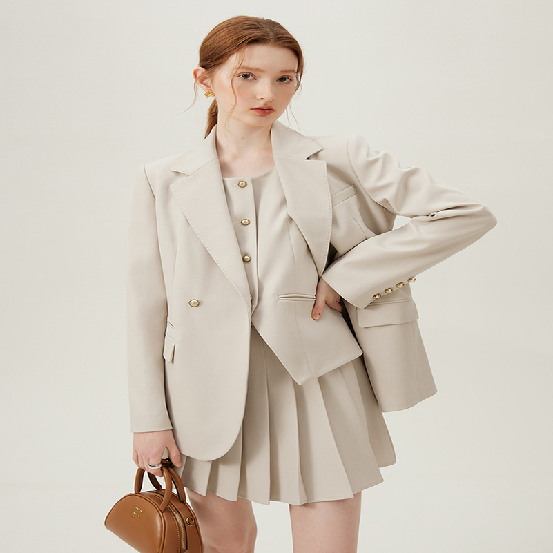 FSLE Women Blazer Temperament Suit Jacket for Office Lady Sets Formal Female Vest Skirt 24FS11075 250828