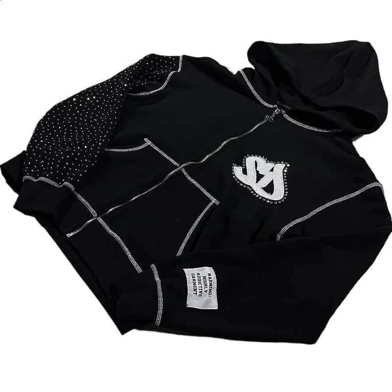 retro embroidery personalized diamond men oversized hoodie ins Harajuku streetwear casual men and women hoodie 250828
