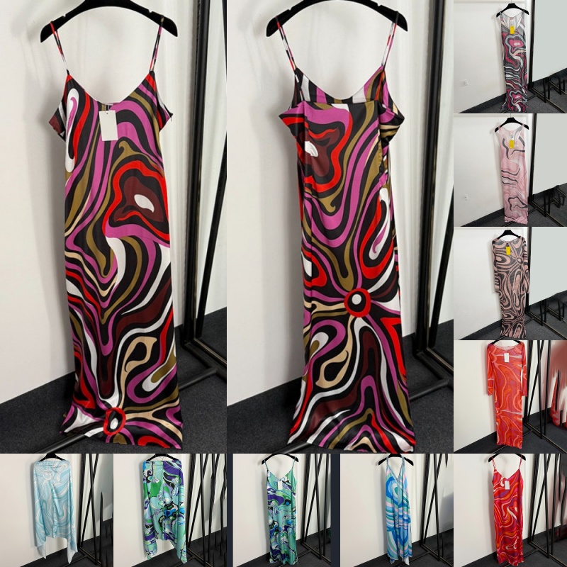 Designer Color Blocked Slip Dress Women Summer Sexy Backless Vest Top Brand See Through Cover Up Dress Beach Vacation Halter Dresses-image-747553166