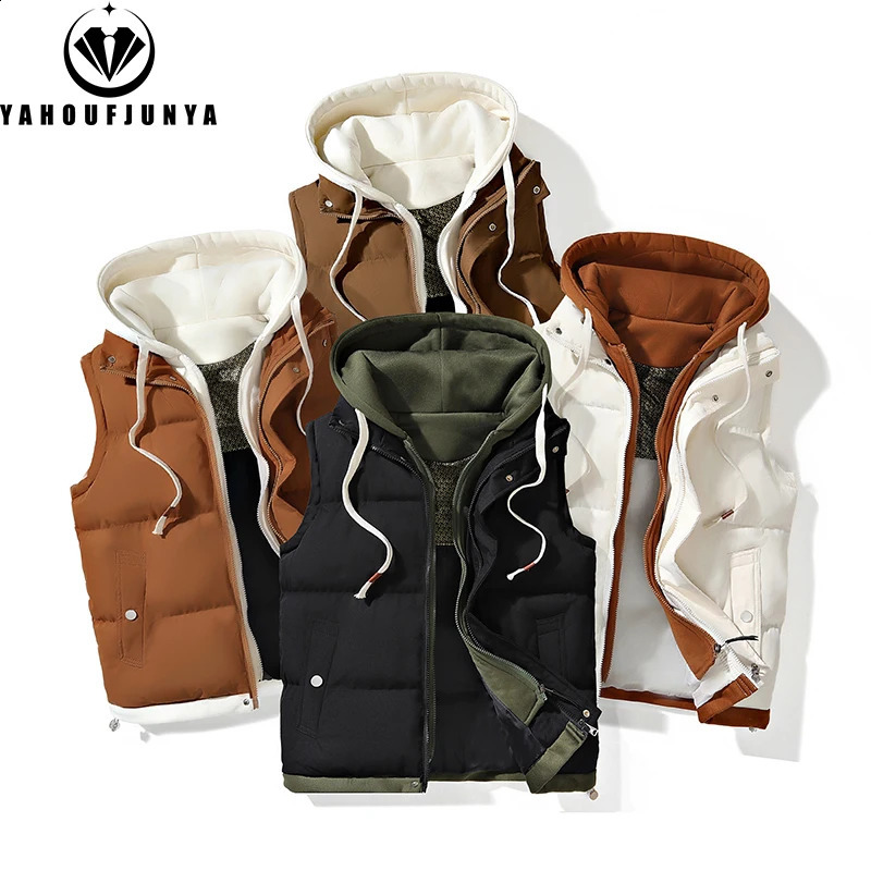 s Autumn Winter Men Outdoor Windproof Thick Warm Vest Men Hooded Sleeveless Waistcoat Casual Fashion Zipper Vest Male 250828
