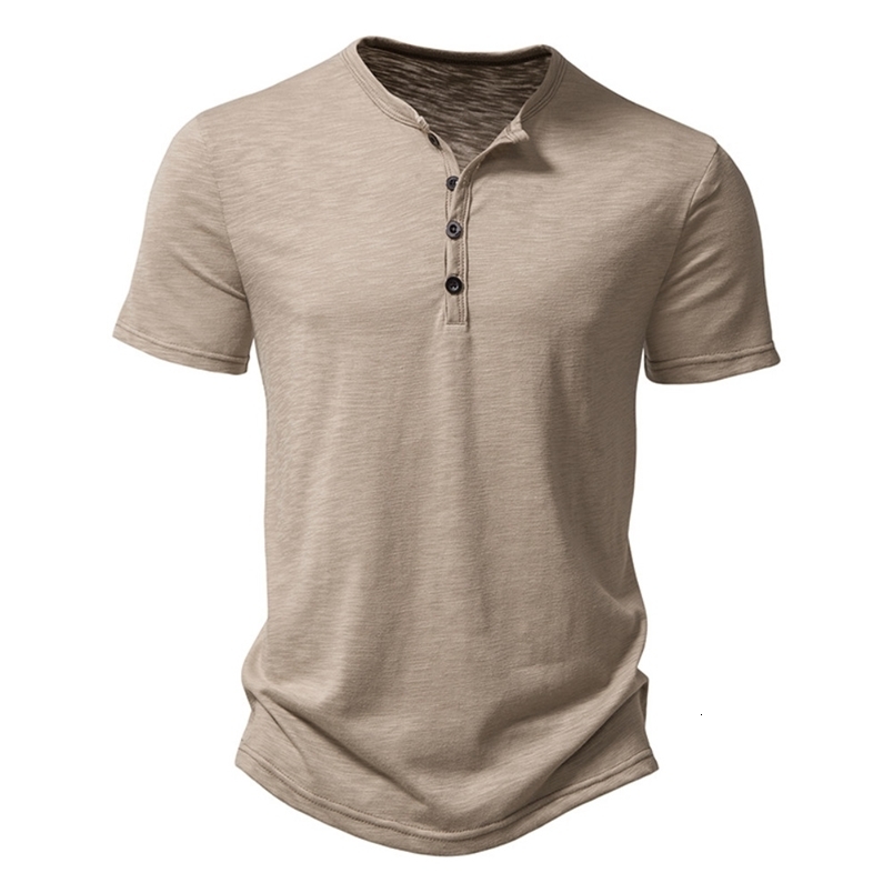 Henley Collar Summer Men Casual Solid Color Short Sleeve T Shirt for Men Polo men High QualityMens T Shirts250828