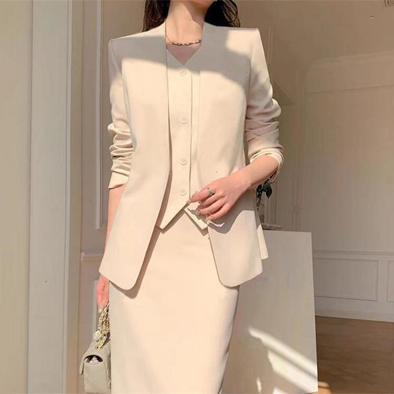 Women Suit Coat Skirt Set Elegant Office Lady Business Midi OL Commuting High Waist 250828