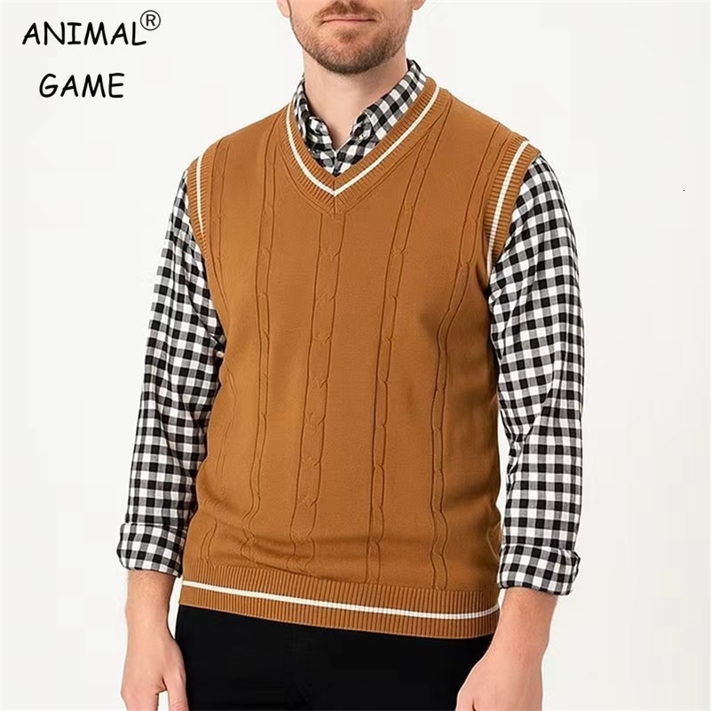 Mens Sleeveless Sweater Vest Lightweight VNeck Pullover Casual Classic Knitted Waistcoat Business Tank Tops y250828
