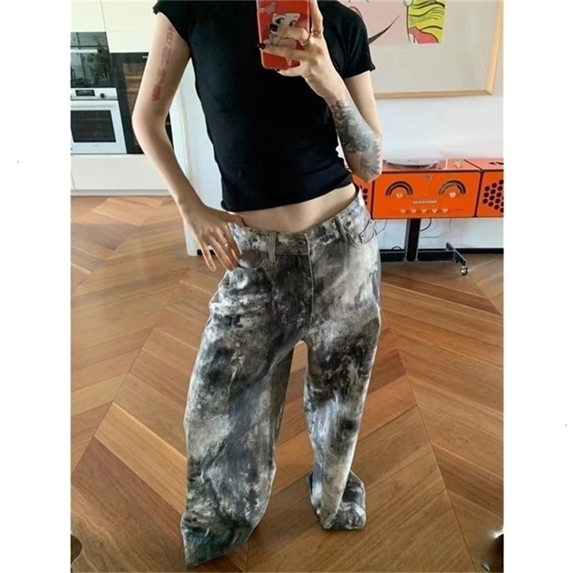 Blue Womens Jeans Hiphop Fashion Vintage Streetwear Y2K Wide Leg Straight Jean High Waist Trouser Classic Baggy Denim Pants250828ww