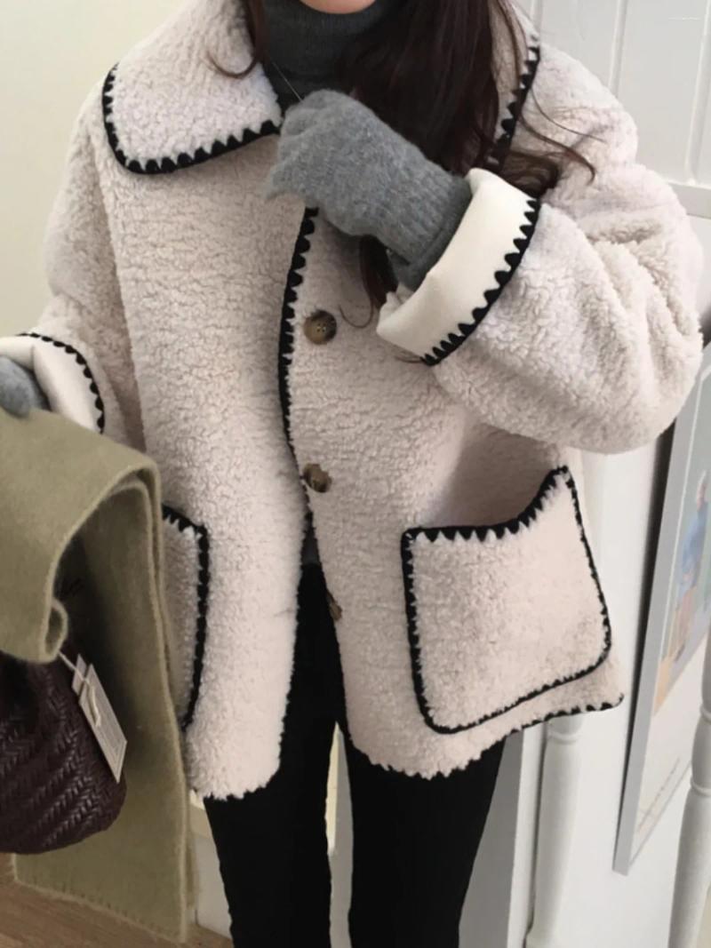 Women's Sweaters Ort Cotton Jaet Winter Sle Korean Version Lamb Fur Inteated Doll Collar Anti-Aging Warm Top Trendy