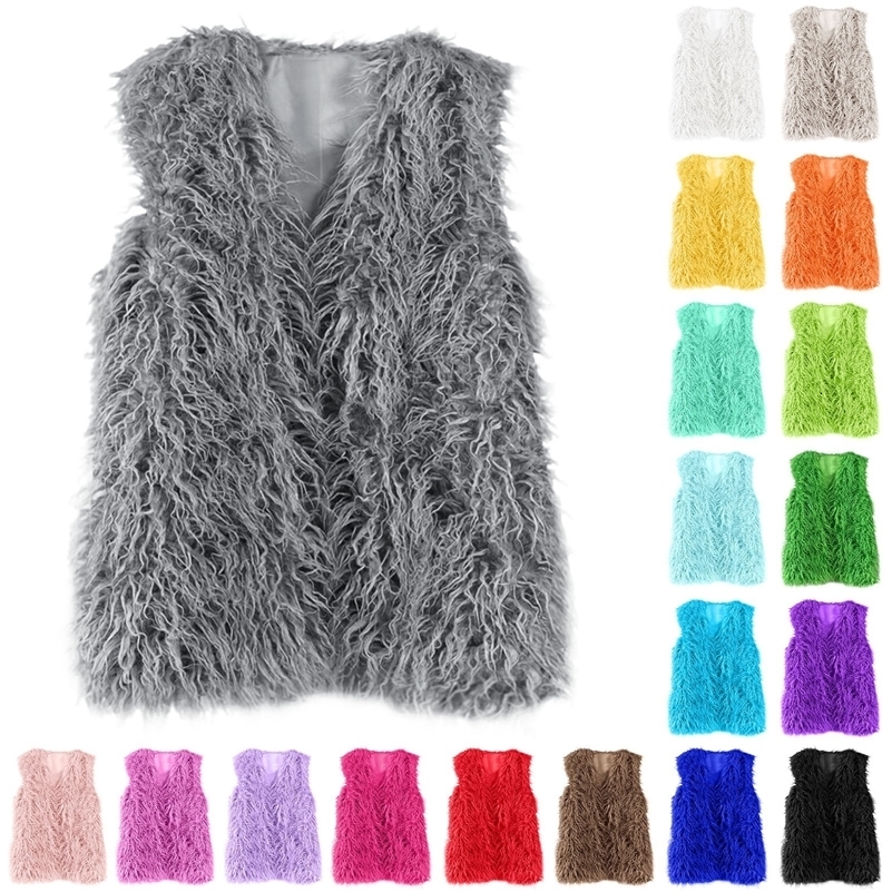 Vest Jacket Women Multicolored Faux Fur Warm Plush Coats Autumn Winter Furry Outwear Sleeveless Waistcoat Open Front Cardigan 250828