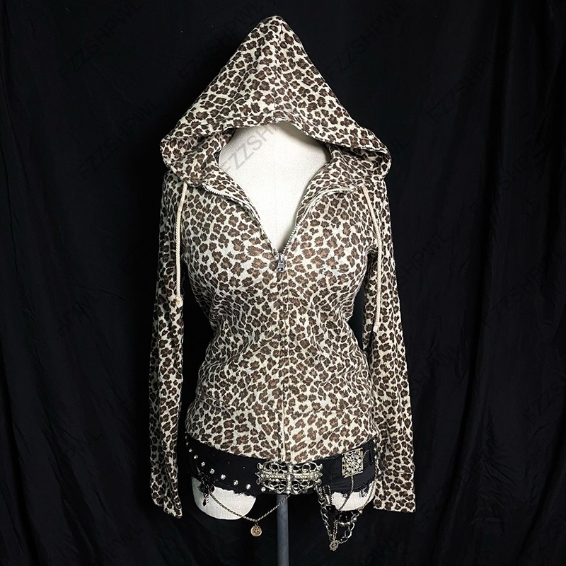 Fashion Leopard print Chic Y2K Hooded sweatshirt Rock Goth Hiphop Streetwear High street Clothes Spicy s Classic Vintage Top 250828