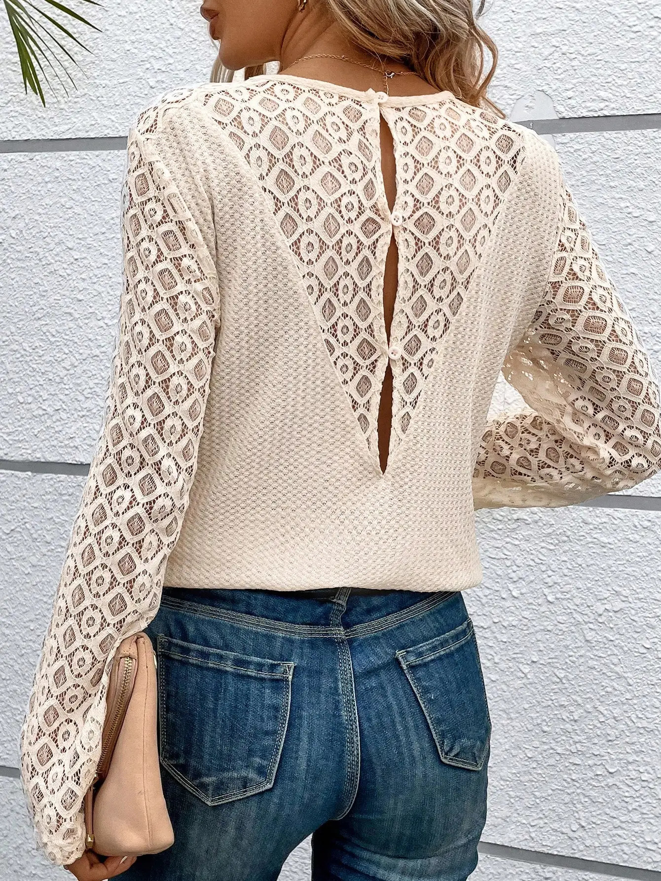 Autumn Solid Color n Sense Lace Stitching Fashion Personality Long Sleeve Round Neck Casual Tshirt 250828