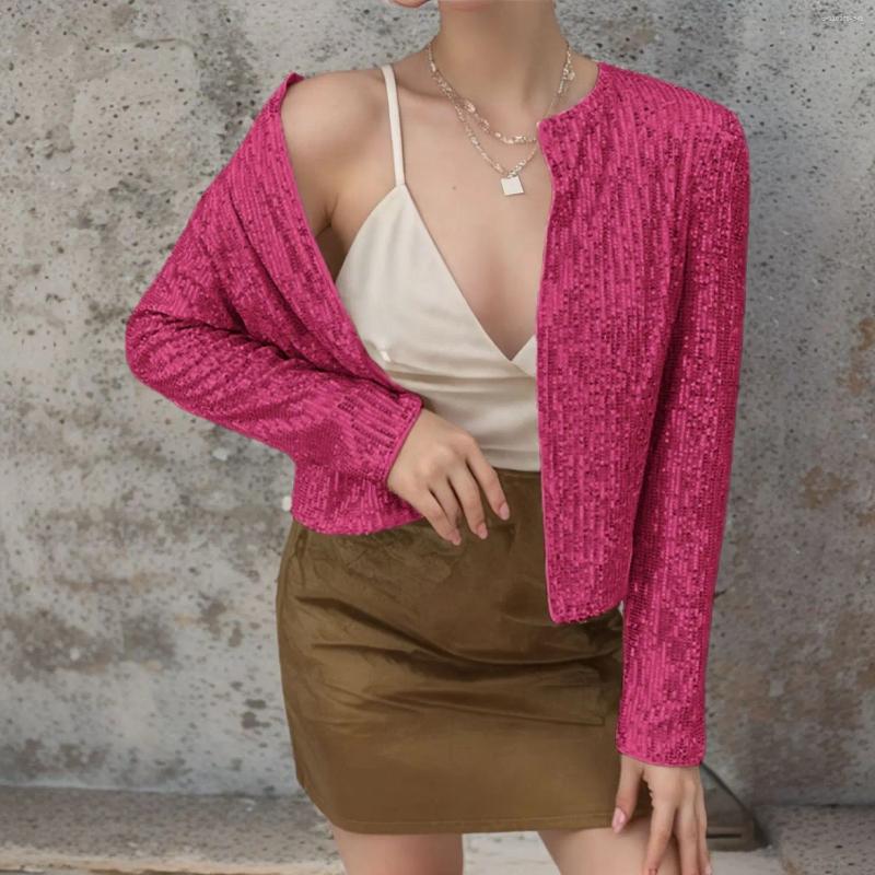 Women's Jackets Y2K Clothes Arrival Woman Sequin Cropped Jacket Long Sleeve Fashion Forward Sparkly Design For Party Glam