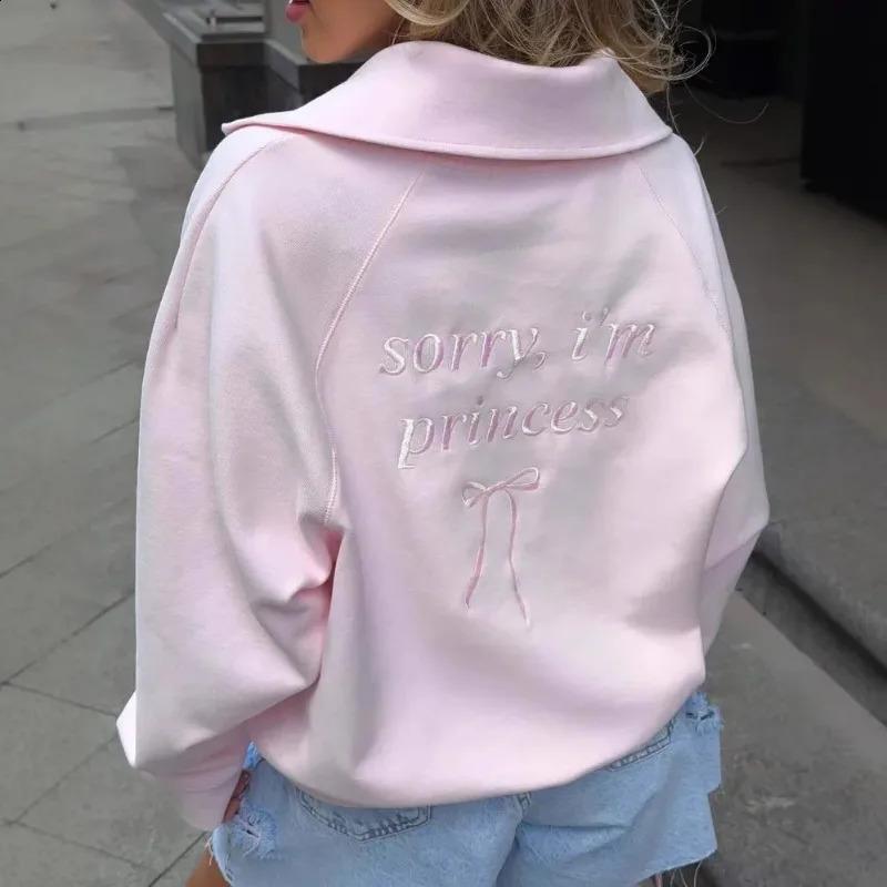 2025 Autumn Collection Letter Embroidered Half Zipper Hoodie Womens Fashion Loose Casual Top 250828