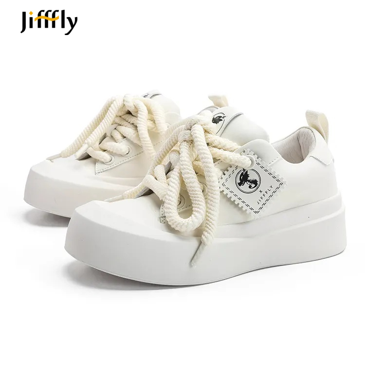 Jifffly Women's Casual Shoes, Waterproof Platform Sneakers with Closed-Toe Design, White PU Upper, Fur Material, Genuine Leather Lining, Lace-Up Buc