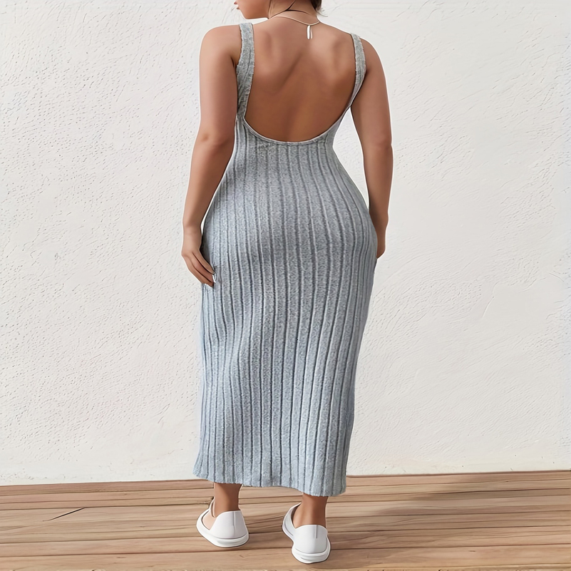 Solid Backless Tank DressSummer sexy backless midlength knitted sleeveless dress 250828