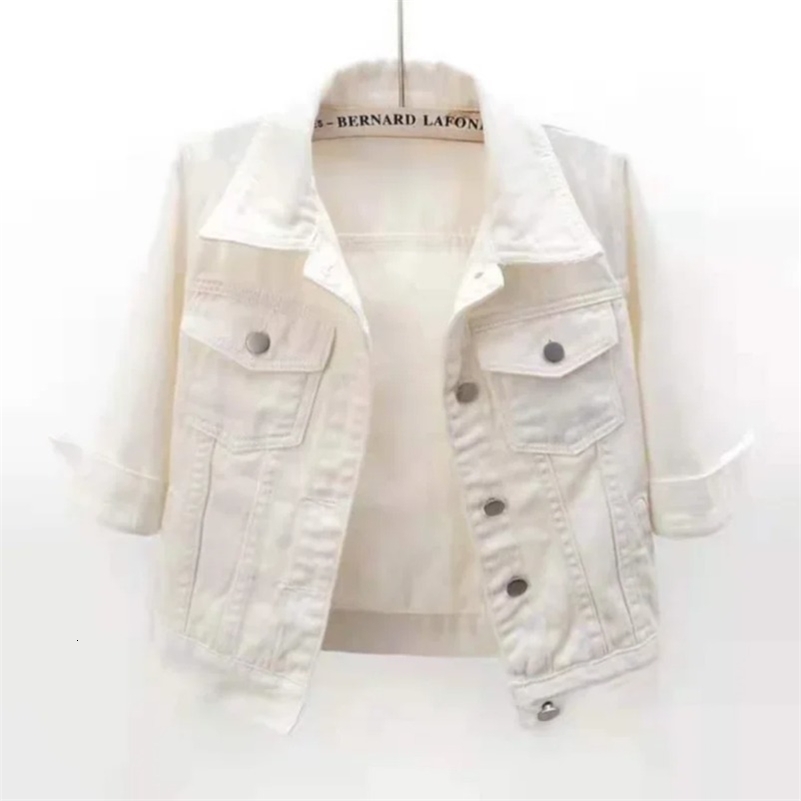 Women Spring Autumn Denim Jacket Tops Pink Color Solid Short Multicolor Feminino Three Quarter Sleeve Jean Jacket Size DURIKIES 250828