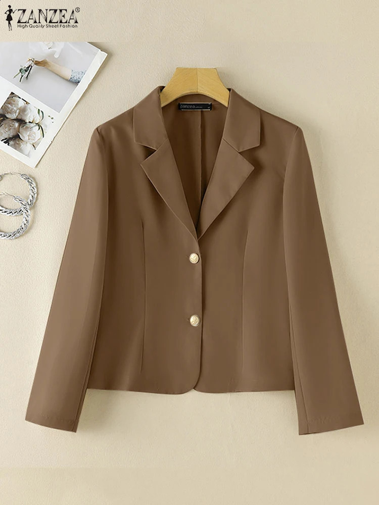 ZANZEA 2025 Autumn Casual Blazer for Woman Elegant Lapel Long Sleeve Button Up Suit Jackets Office Wear Commuting Outerwear 250828