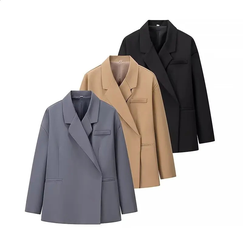 autumn womens clothing style fashionable and versatile solid color long sleeved loose fit suit jacket 250828