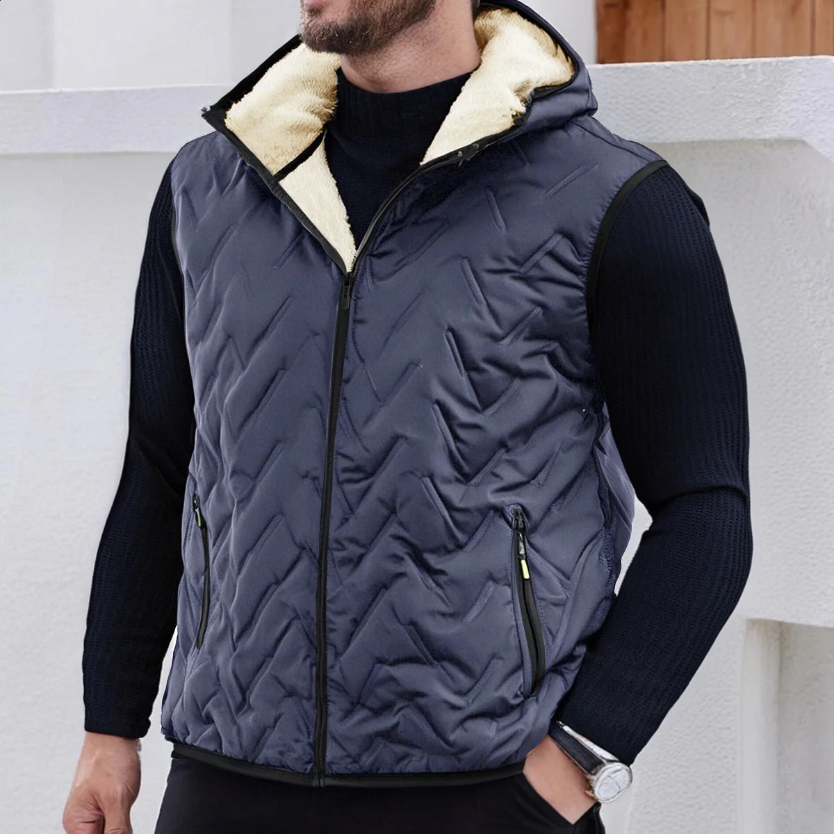 Mens winter thickened down vest with hood comfortable and warm suitable for daily life shopping and travel 250828