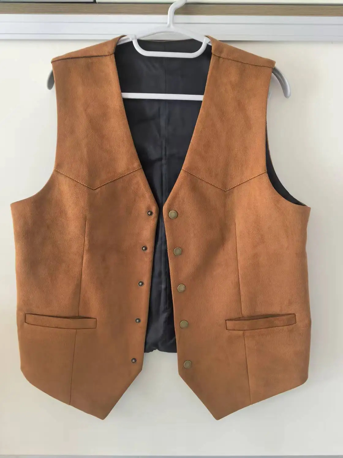 Mens Brown Suede Vest Formal Business Suit Waistcoat Groomsmen Wedding Cowboy Style 250828