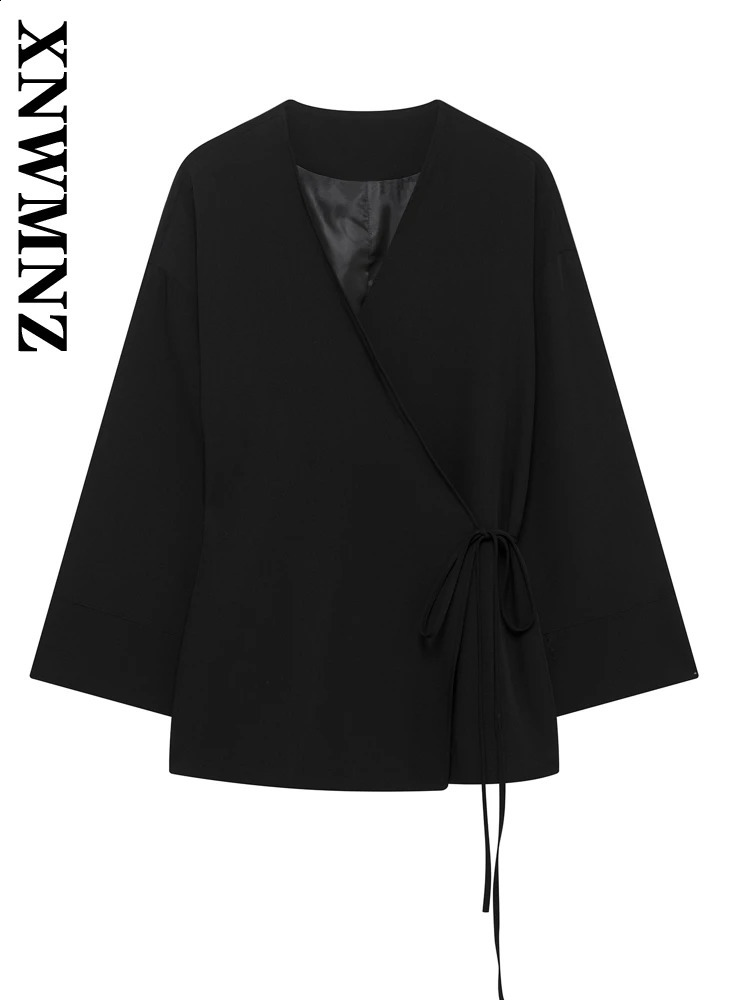 XNWMNZ 2025 Spring Woman Fashion Outerwear Top Japanese Female Long Sleeve VCollar Jacket Loose Fit Lace Blazer Suit Coat 250828