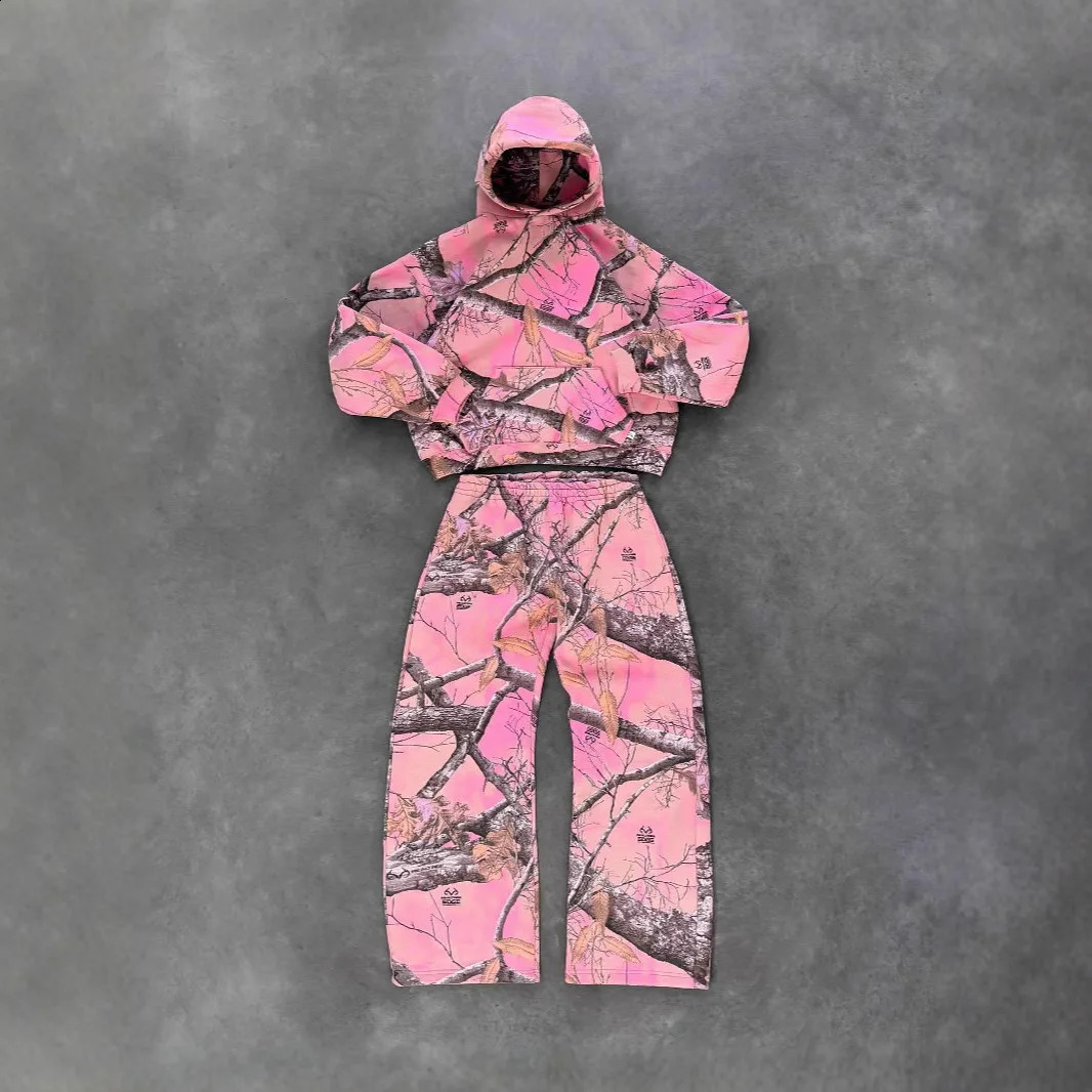 Discount Camouflage 2 Piece Set Y2K Harajuku Zipper Man Hoodie Pullover Oversize Sweatpant Casual Wide Leg Women Pant Streetwear 250828