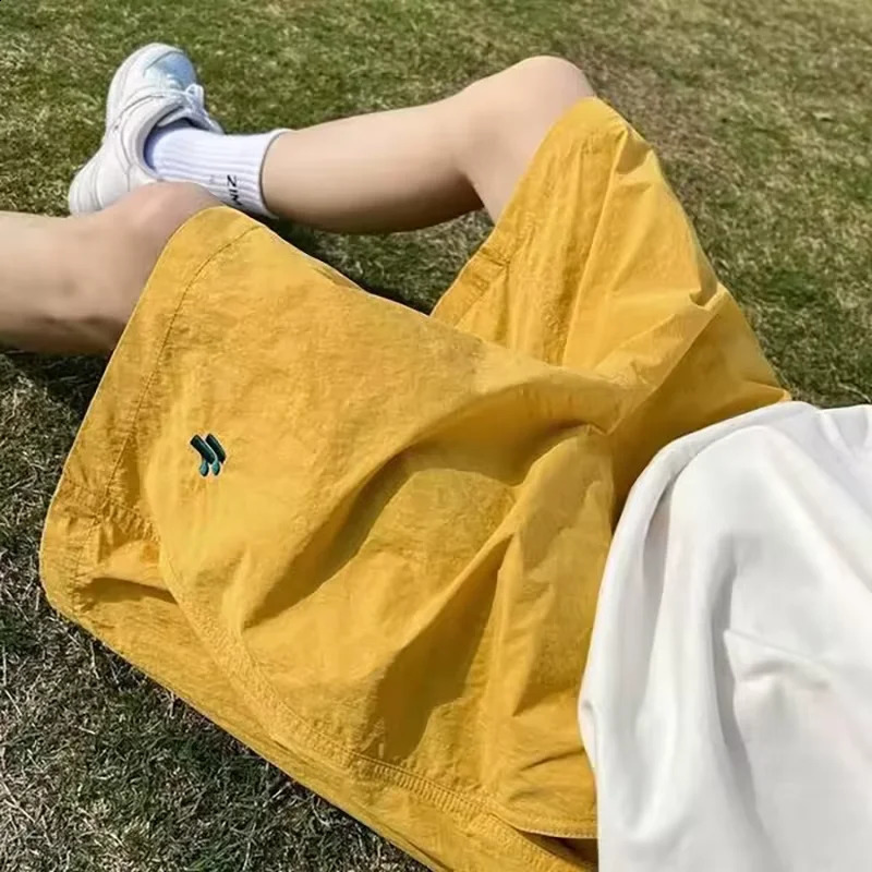 Letter Embroidery Cargo Shorts Men Swimwear Beach Pants Summer Y2K Ice Silk QuickDry Fitness Jogging Basketball Gym Man 250828