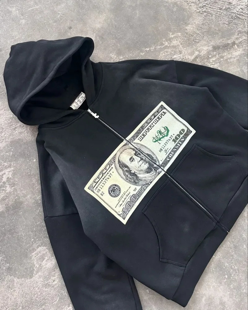2025 European and American Street Retro Print Zipper Hoodie Mens Y2K Gothic Punk Hip Hop Rock Anime Fashion Casual Sweater 250828