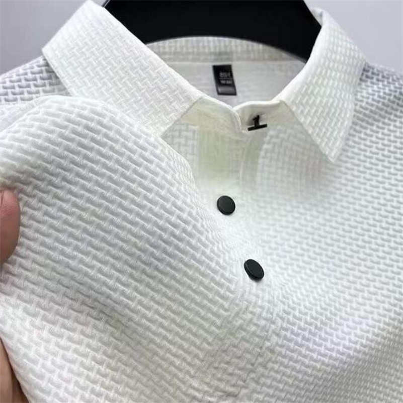 Mens Business Casual Short Sleeved Bone Flower Solid Color POLO Shirt Fashion Breathable Comfortable Summer Versatile Top y250828