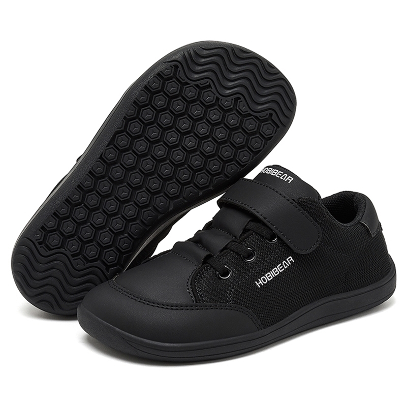 HOBIBEAR Kids Wide Toe Barefoot Shoes Boys Girls Minimalist Sneakers Lightweight Hook Loop Mesh Artificial Leather Shoes250828