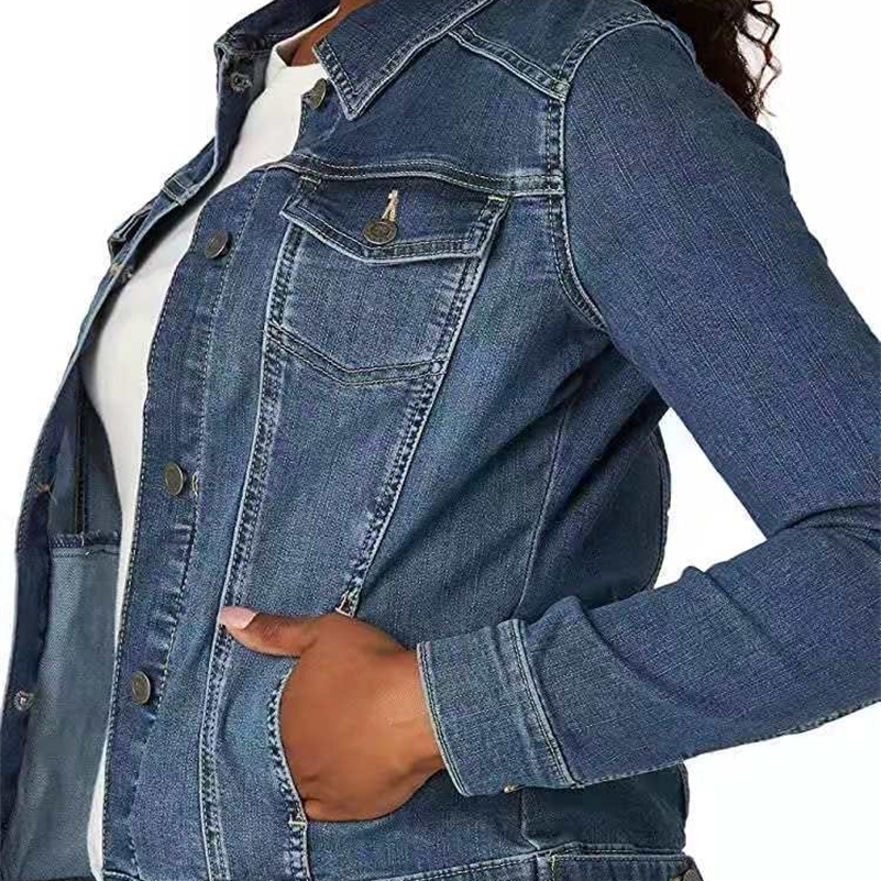 Autumn Women Denim Coat Washed Long Sleeve Slim Fit Short Jacket Pockets Turn Down Collar Street Casual Female Outerwear 250828