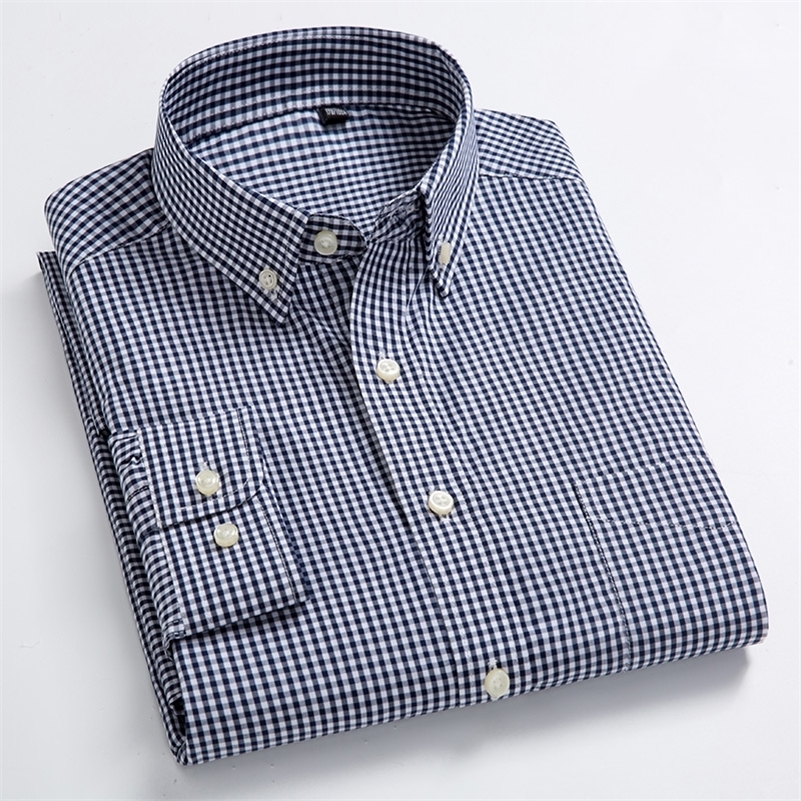 Mens StandardFit LongSleeve Casual Checked Shirt Single Patch Pocket Buttondown Collar Comfortable 100 Cotton Gingham y250828