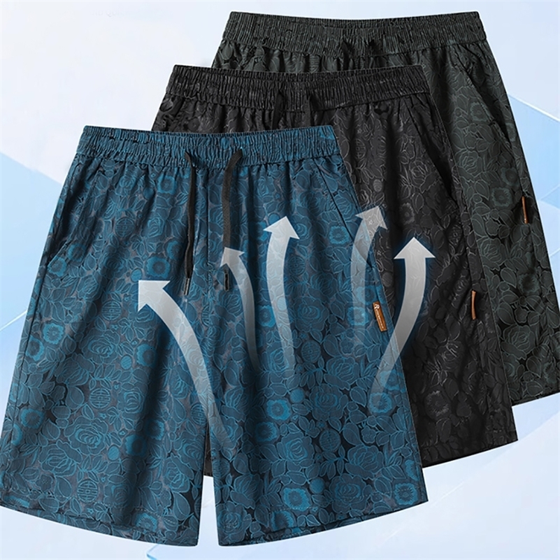 mens summer quickdrying ice silk shorts running sports board printed loose fashion casual knee y250828