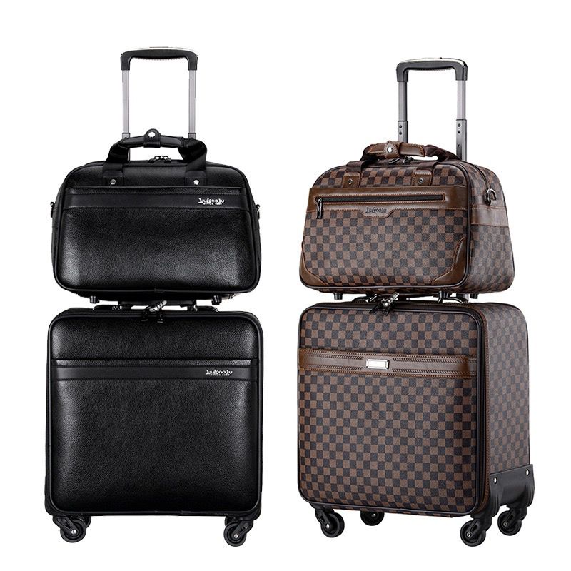 Luxury Business leather suitcase with universal wheels password box 16 inch mother child set travel boarding luggage high-end trolley case-image-1073077230