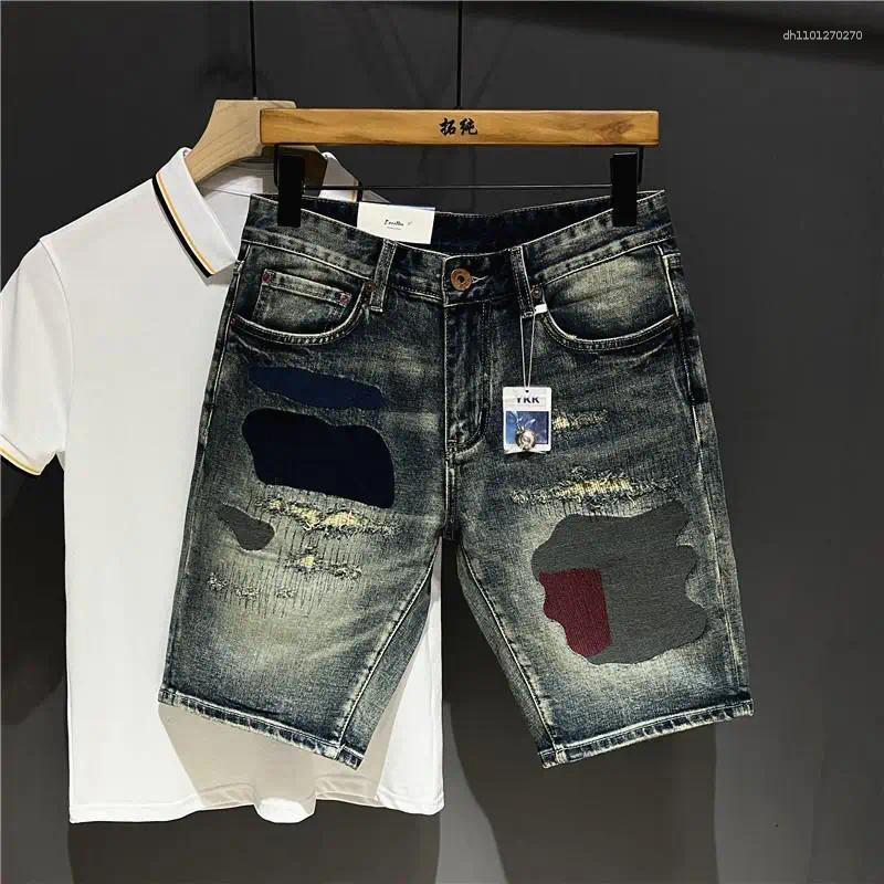 Men's Jeans High-end Design Brand Embroidered Elastic Denim Shorts Summer Middle Pants Slim-fitting Korean Breeches Jorts