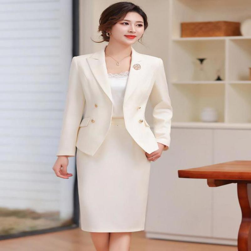 Solid Festival Suit Women Spring Autumn Fashion Temperament Professional Blazer Coat And High Waist Skirt Two Piece Set 250828