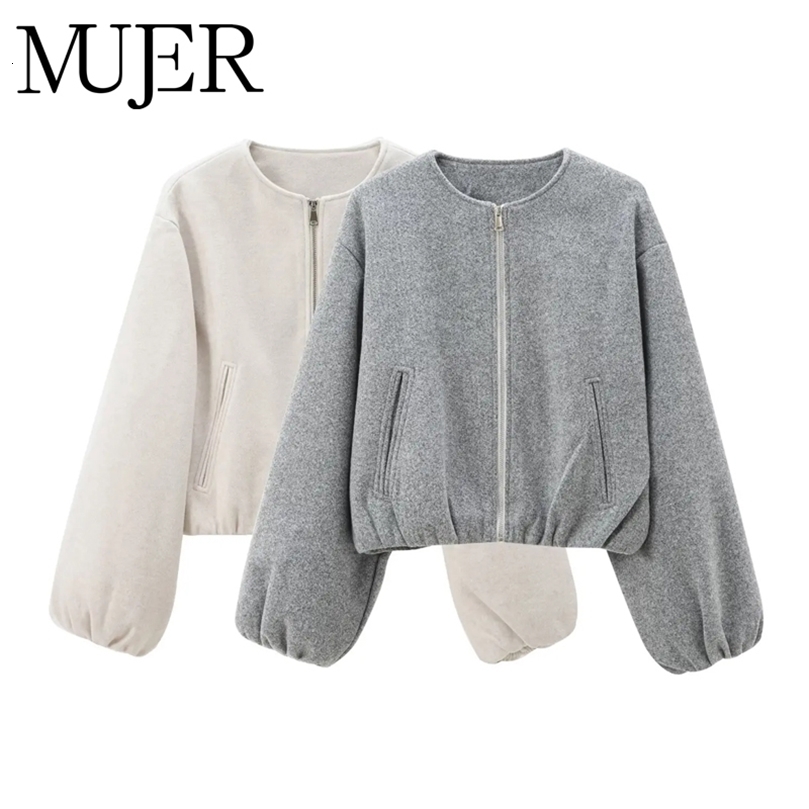 MUJER 2025 Fleece Bomber Jackets for Women Soft Zipper Womans Sports Jacket Long Sleeve Cropped Jacket Women Coats Outerwears250828