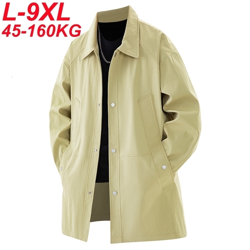 Long Trench Jacket Men Big Size 9xl 8xl 7xl 6xl TurnDown Collar Casual Outerwear Windbreaker Oversized 2025 Spring Autumn Coats 250828