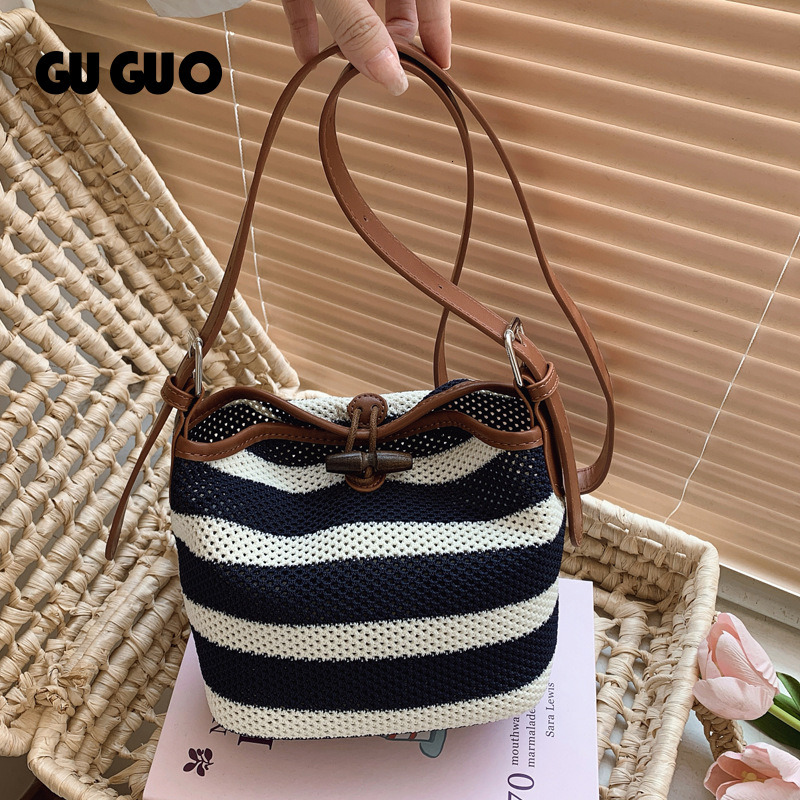 Free Shipping New Designer Bag Korean Style Lazy Style Loose Bucket Bag 2025 New Summer Versatile Woven Patchwork Large Capacity Mother-daughter Set