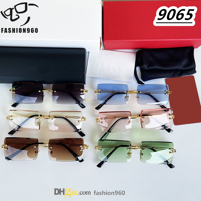 Rimless mens designer luxury sunglasses for women Diamond cut Vintage Frameless Travel Metal Leopard Head Golden Cheetah square Sun glasses occhiali
