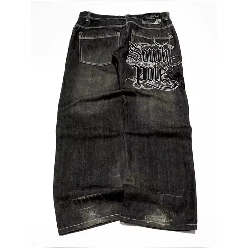 American Street Trend Letter Embroidered Loose Jeans Men Harajuku Y2K Hip Hop Oversized Wideleg Pants Unisex Mopping Jeans250828