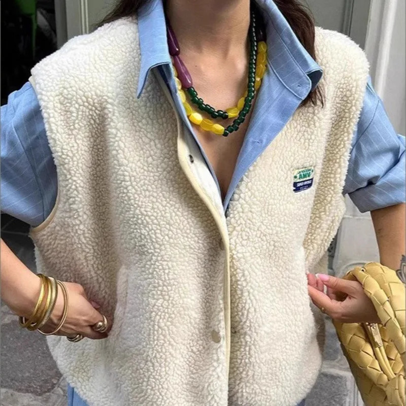 Fashion Polar Fleece Fabric Vest Coat Womens 2025 Autumn Casual Loose Warm Outer Wear Versatile For DailyStreet Styling 250828