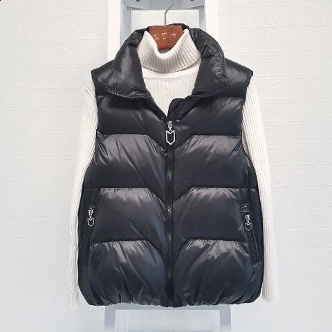 Autumn Winter Down Cotton Womens Vest Korean Loose Versatile Stand Collar Vest Coat Leisure Time Outdoors Black 250828