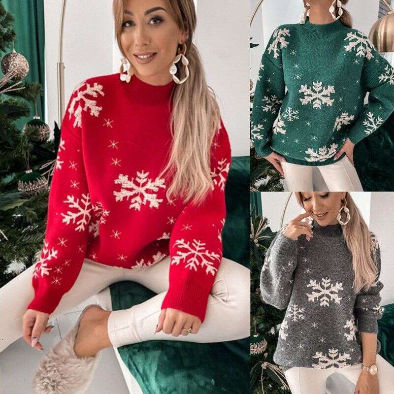 Women's Clothing women snowflake towel embroidery half turtleneck long sleeve ladies theme Christmas sweater