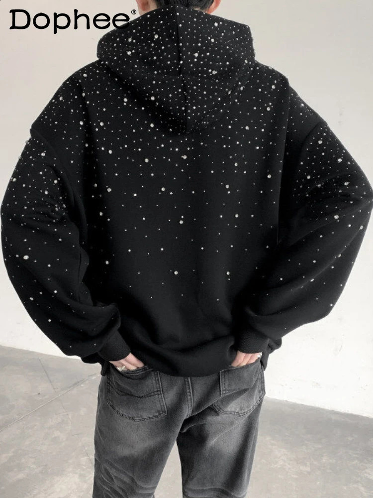 2025 Spring sbreath Diamond Shoulder Padded Niche Hooded Sweatshirts Mens Handsome High Street Solid Color Hoodies Tops 250828