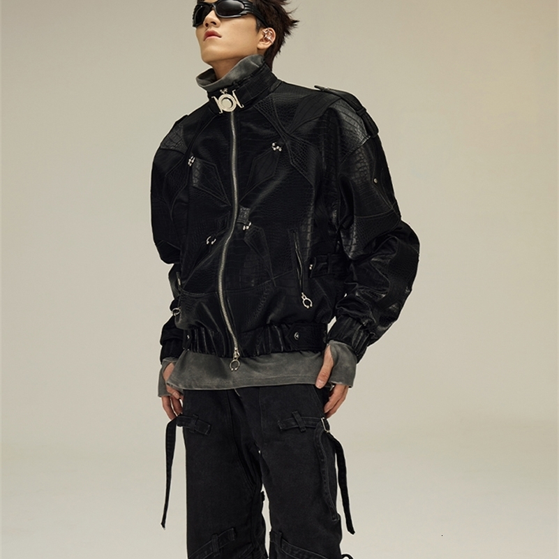Mauroicardi Spring Autumn Cool Short Shiny Black Print Pu Leather Jacket Men er Y2K Streetwear Clothes 250920CJ