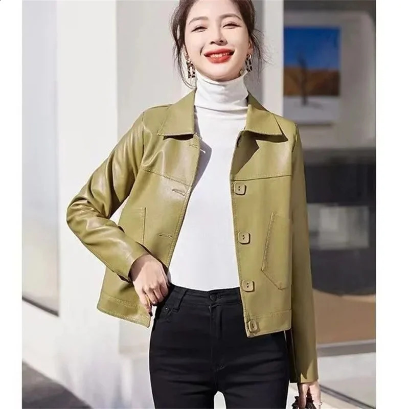 Fashion Ladies Slim Leather Coat In Autumn And Winter Short Casual Solid Color SingleBreasted Slim Ladies Suit Collar Outerwear 250828
