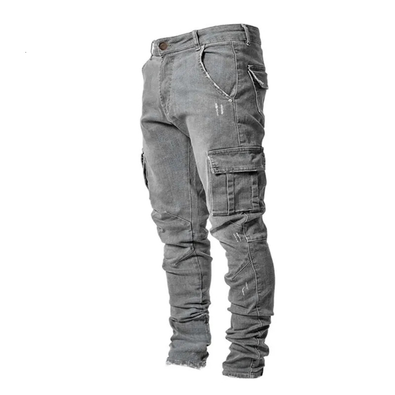 Casualtrendy Mens Elastic Multipocket Small Slim Denim Pants European Station Style Crossborder Trade Slimming Effect250828