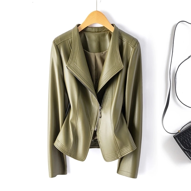 Genuine Leather Womens Short Slim Sheepskin 2025 Spring Autumn Jacket Long Sleeve Suit Collar Zipper Little Coat y250828