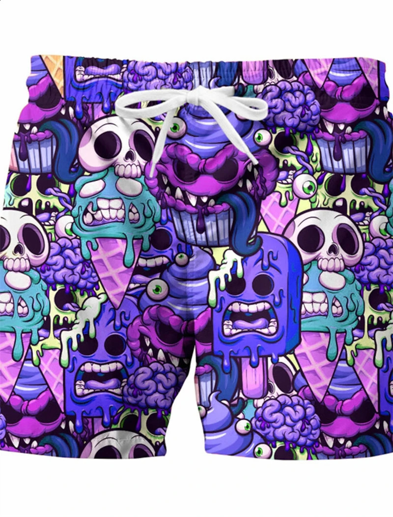 Funny Ice Cream Skull 3D Graphic Shorts Men Woman Breathable Quick Dry Swimwear Pants Vacation Hawaii Beach Trunks 250828