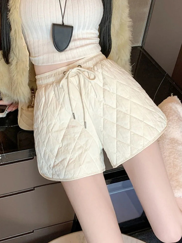 Koreas Autumn Winter Drawstring Split Shorts for Womens Slim and Versatile Wide Leg Cotton Short Femme Bottoms 250828