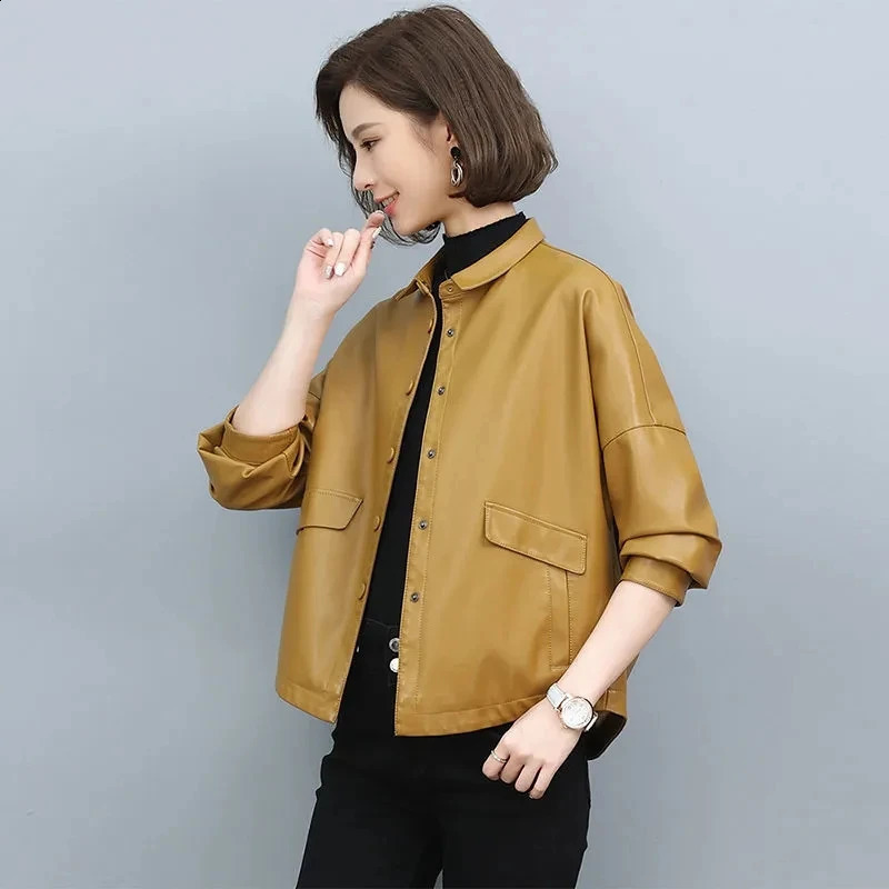 Women Leather Jacket Female Spring Autumn Large Size M5XL Coats Female Leather Overcoat PU Leather Jacket 250828